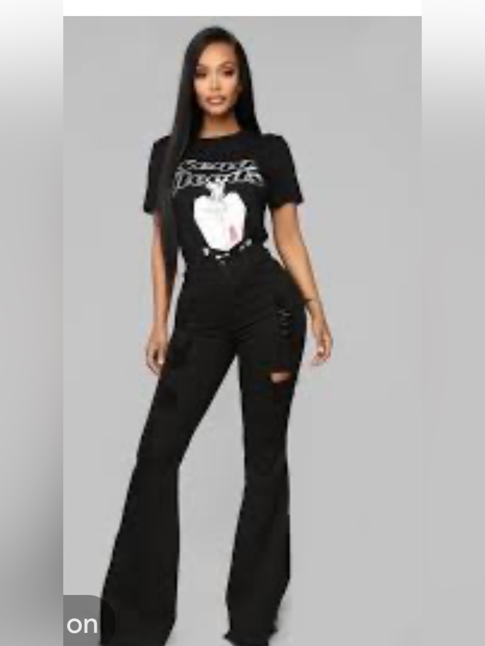 Fashion Nova Black Flare Jeans with Distressed Knees